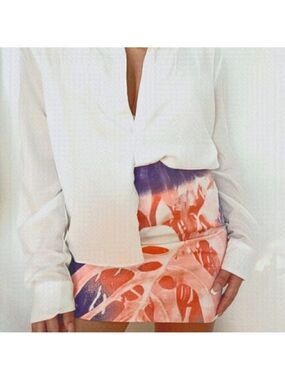 RW & CO Pink & Purple Floral Palm Print Cotton Blend Mini Skirt Size 2